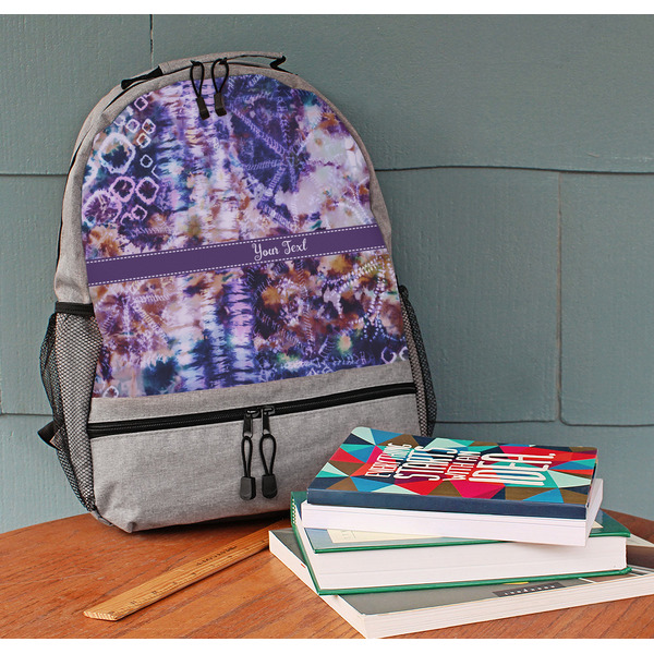 Tie Dye Large Backpack - Gray - On Desk
