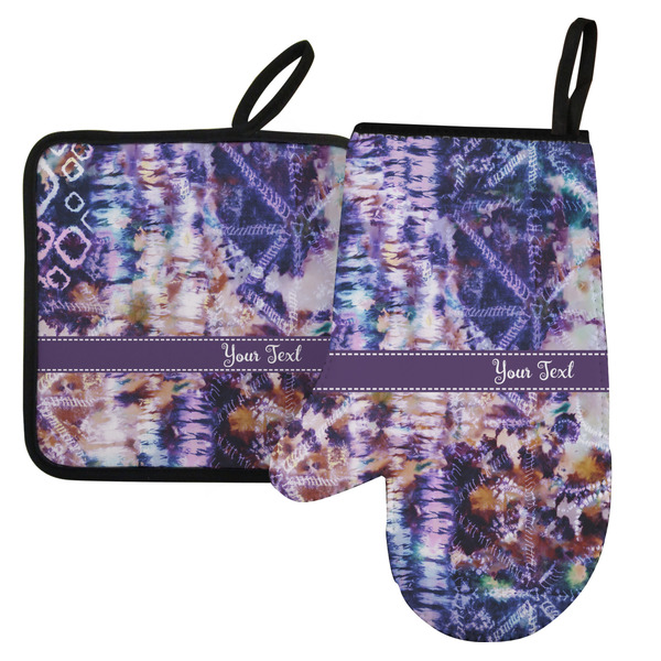 Custom Tie Dye Left Oven Mitt & Pot Holder Set w/ Name or Text