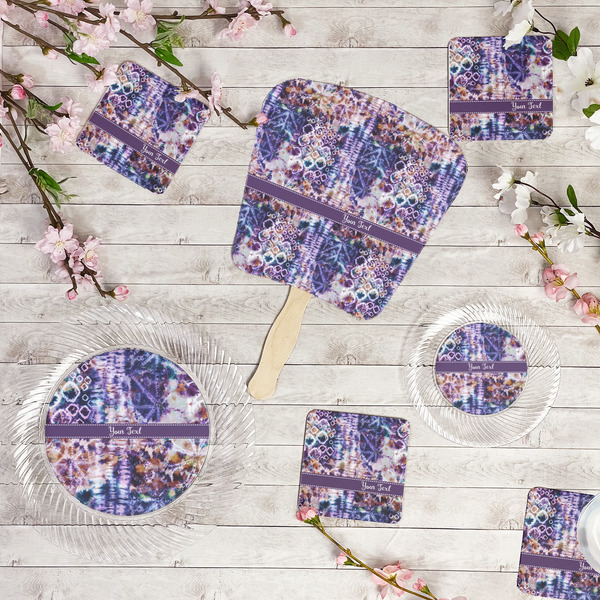 Tie Dye Party Supplies Combination Image - All items - Plates, Coasters, Fans