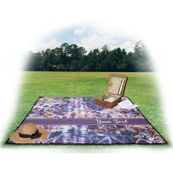 Tie Dye Picnic Blanket - with Basket Hat and Book - in Use