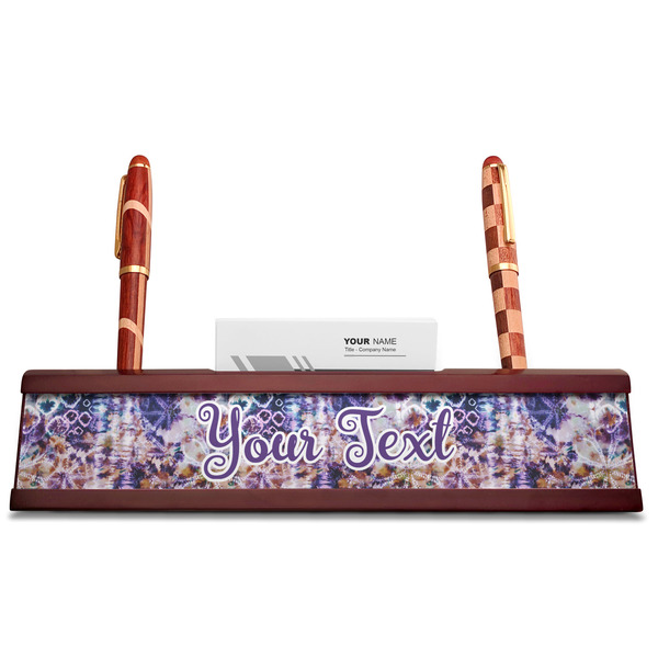 Tie Dye Red Mahogany Nameplates with Business Card Holder - Straight