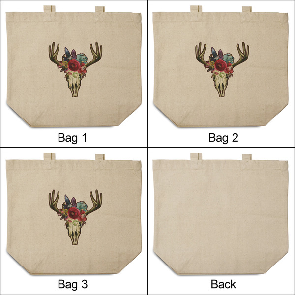 Boho 3 Reusable Cotton Grocery Bags - Front & Back View