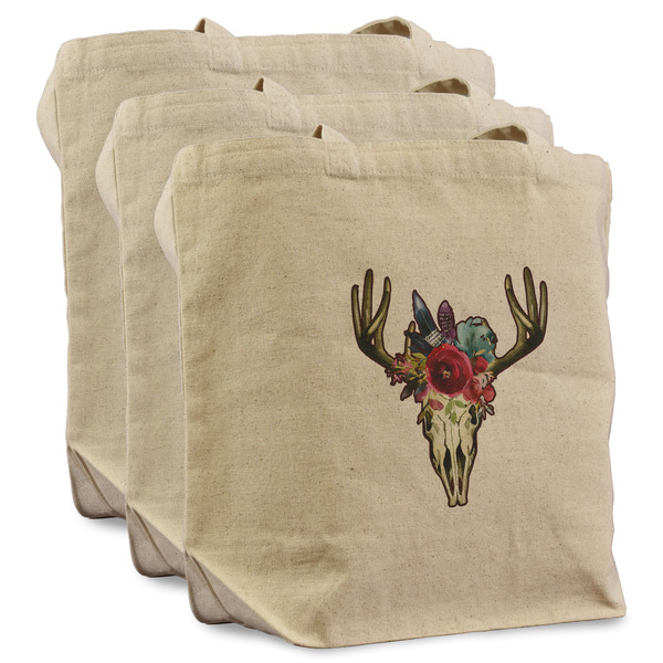 Boho 3 Reusable Cotton Grocery Bags - Front View