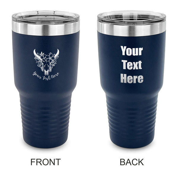 Custom Boho 30 oz Stainless Steel Tumbler - Navy - Double Sided (Personalized)
