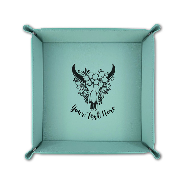 Boho 6" x 6" Teal Leatherette Snap Up Tray - FOLDED UP