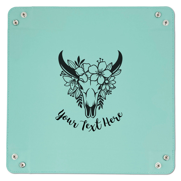 Boho 9" x 9" Teal Leatherette Snap Up Tray - APPROVAL