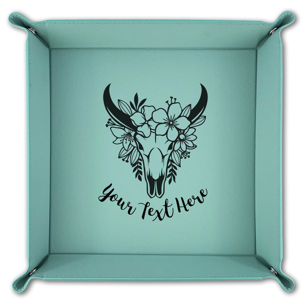 Boho 9" x 9" Teal Leatherette Snap Up Tray - FOLDED