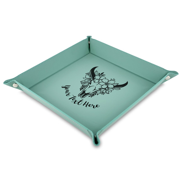 Custom Boho Faux Leather Dice Tray - 9" x 9"  - Teal (Personalized)