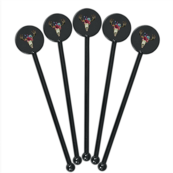 Boho Black Plastic 5.5" Stir Stick - Round - Fan View