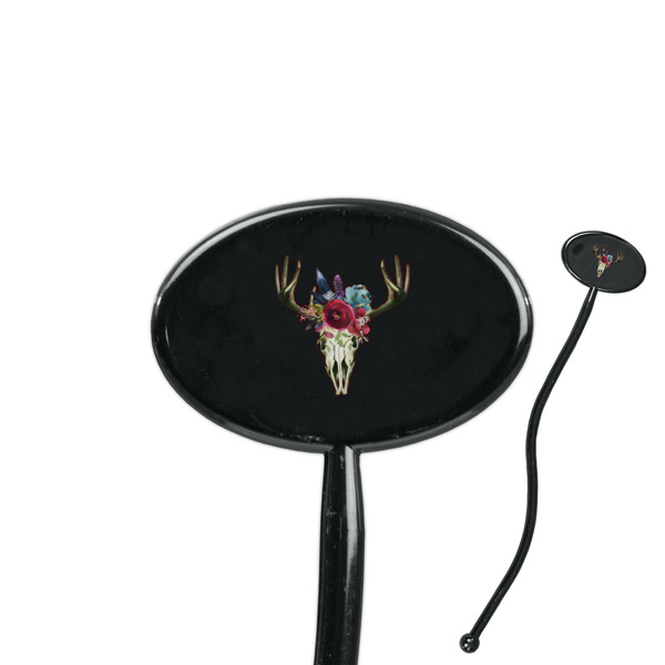 Custom Boho 7" Oval Plastic Stir Sticks - Black - Single Sided