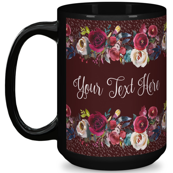 Custom Boho 15 Oz Coffee Mug - Black (Personalized)