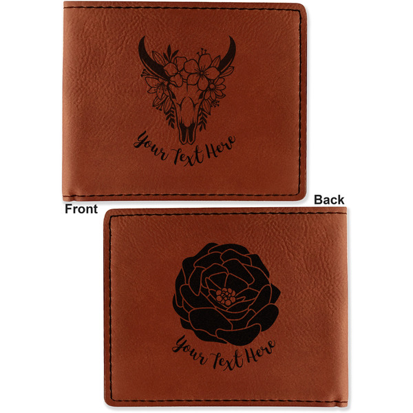 Boho Cognac Leatherette Bifold Wallets - Front and Back