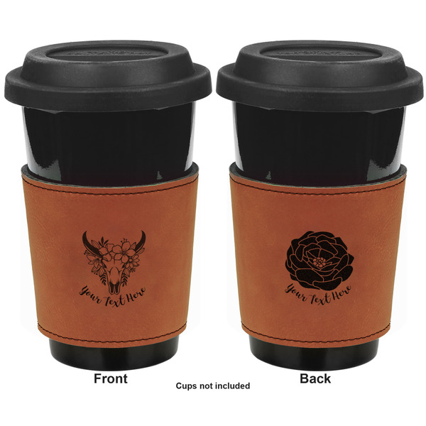 Boho Cognac Leatherette Mug Sleeve - Double Sided Apvl
