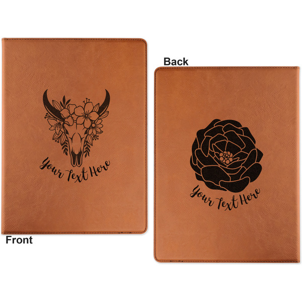 Boho Cognac Leatherette Portfolios with Notepad - Large - Double Sided - Apvl