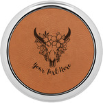 Boho Leatherette Round Coaster w/ Silver Edge (Personalized)