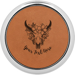 Boho Set of 4 Leatherette Round Coasters w/ Silver Edge (Personalized)