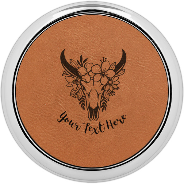 Custom Boho Leatherette Round Coaster w/ Silver Edge - Single or Set (Personalized)