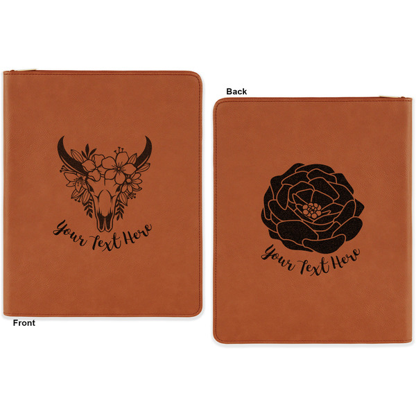 Boho Cognac Leatherette Zipper Portfolios with Notepad - Double Sided - Apvl