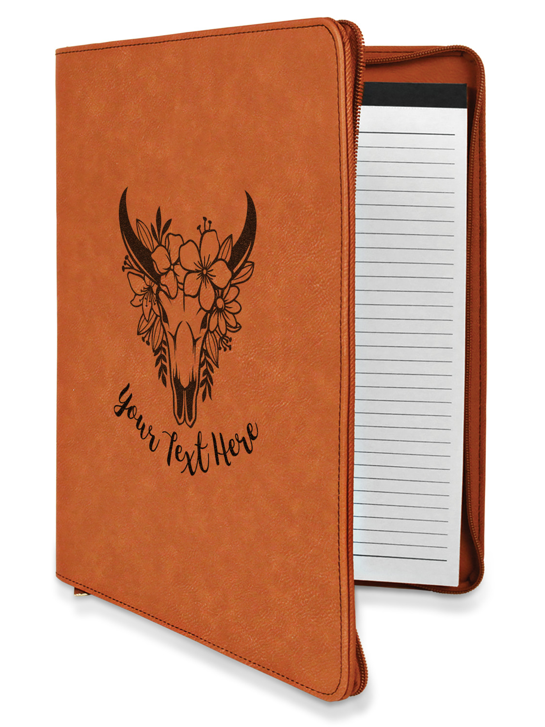 Boho Leatherette Zipper Portfolio with Notepad (Personalized