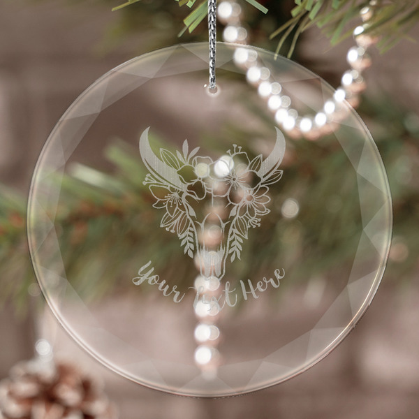 Custom Boho Engraved Glass Ornament (Personalized)