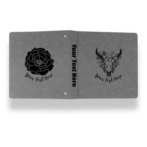 Boho Leather Binder - 1" - Grey - Back Spine Front View