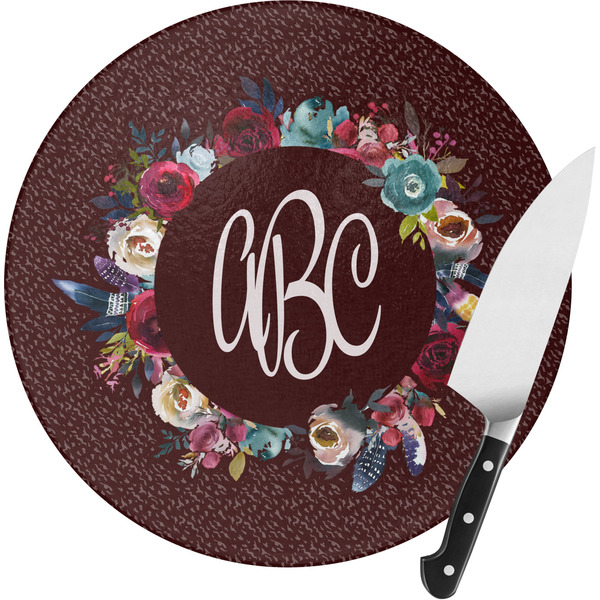 Custom Boho Round Glass Cutting Board (Personalized)
