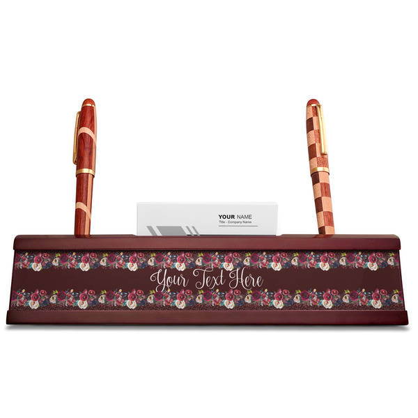 Boho Red Mahogany Nameplates with Business Card Holder - Straight