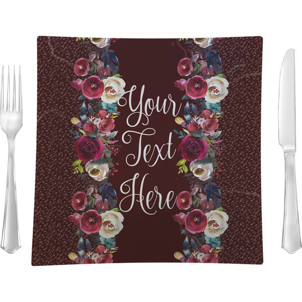 Custom Boho 9.5" Glass Square Lunch / Dinner Plate- Single or Set of 4 (Personalized)