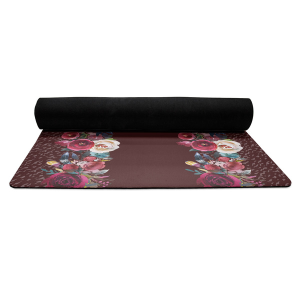 Boho Yoga Mat Rolled up Black Rubber Backing