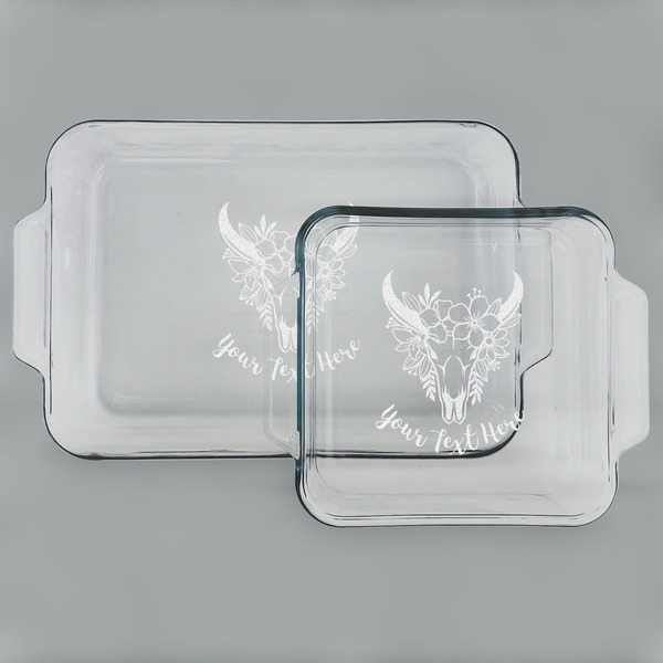 Custom Boho Set of Glass Baking & Cake Dish - 13in x 9in & 8in x 8in (Personalized)