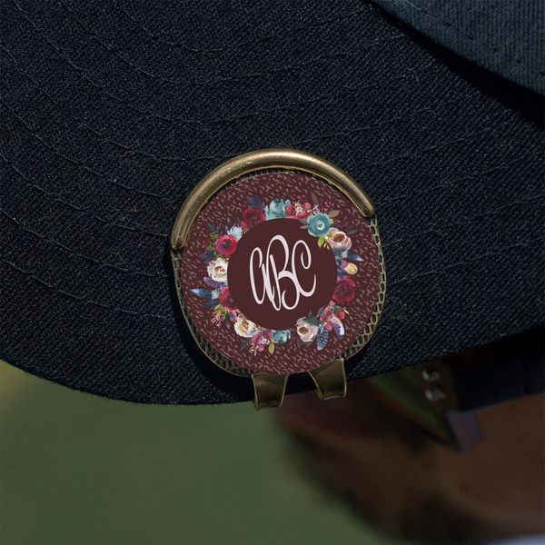 Boho Golf Ball Marker Hat Clip - Gold - On Hat