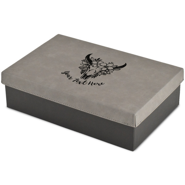 Custom Boho Large Gift Box w/ Engraved Leather Lid (Personalized)