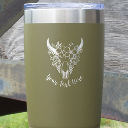 Boho 20 oz Stainless Steel Tumbler - Olive - Double Sided (Personalized)