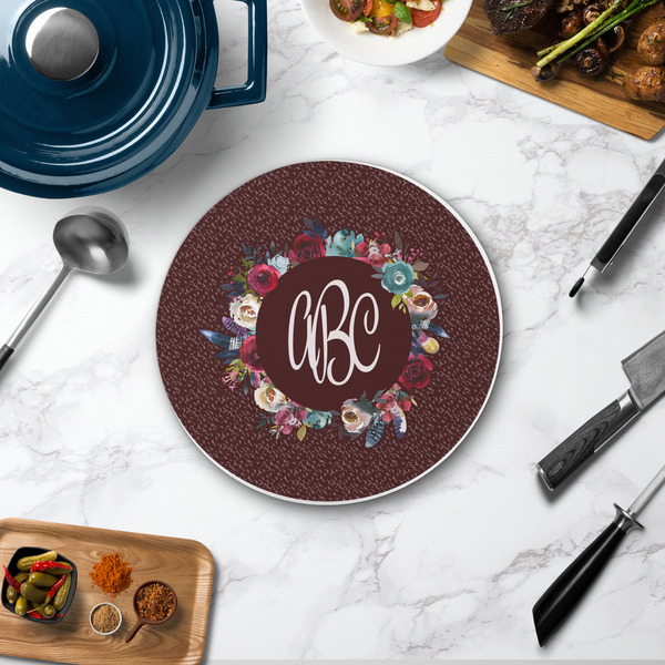 Boho Round Stone Trivet - In Context View