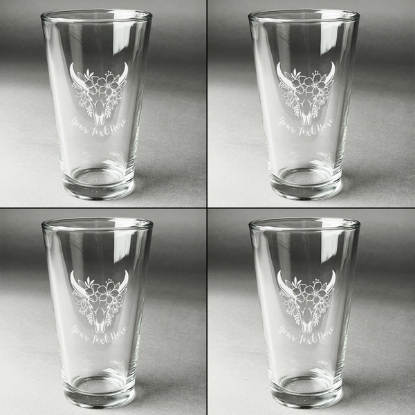 Boho Set of Four Engraved Beer Glasses - Individual View