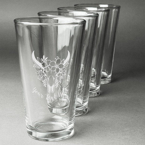 Custom Boho Pint Glasses - Engraved (Set of 4) (Personalized)
