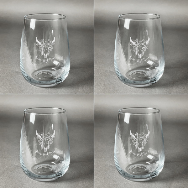 Boho Set of Four Personalized Stemless Wineglasses (Approval)