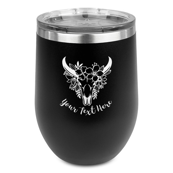 Custom Boho Stemless Stainless Steel Wine Tumbler - Black - Double Sided (Personalized)