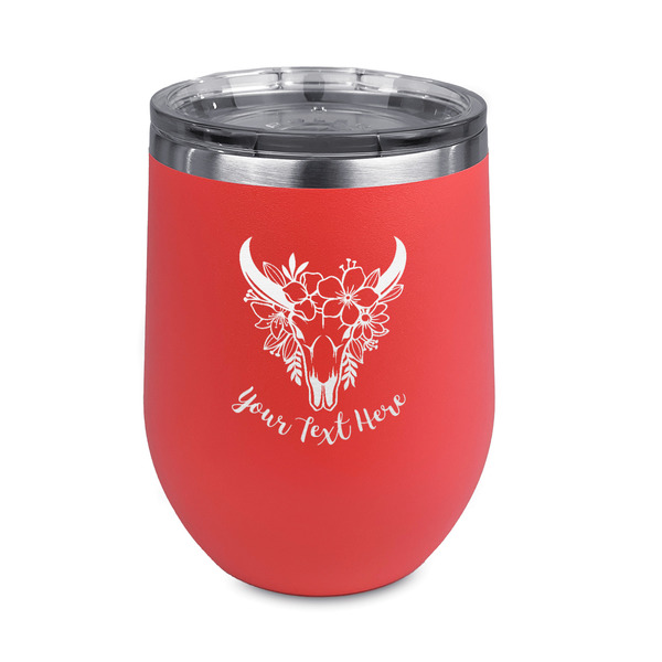 Custom Boho Stemless Stainless Steel Wine Tumbler - Coral - Double Sided (Personalized)
