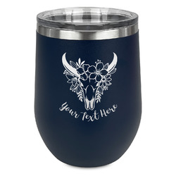 Boho Stemless Stainless Steel Wine Tumbler - Navy - Double Sided (Personalized)