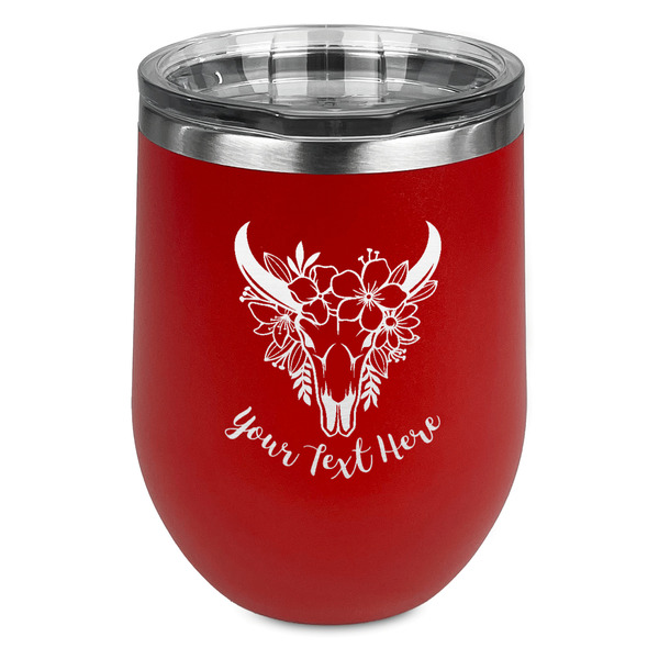 Custom Boho Stemless Stainless Steel Wine Tumbler - Red - Double Sided (Personalized)