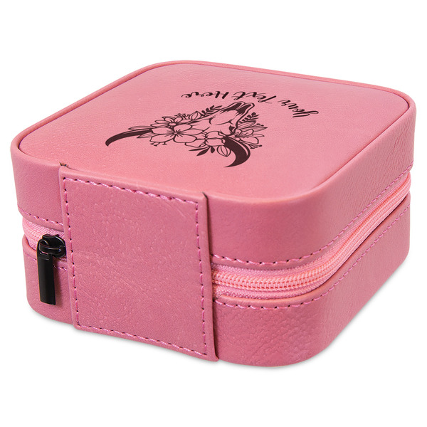 Boho Travel Jewelry Boxes - Leather - Pink - View from Rear