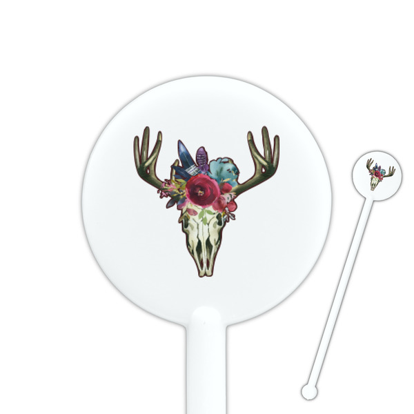 Custom Boho 5.5" Round Plastic Stir Sticks - White - Single Sided