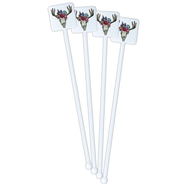 Boho White Plastic Stir Stick - Double Sided - Square - Front