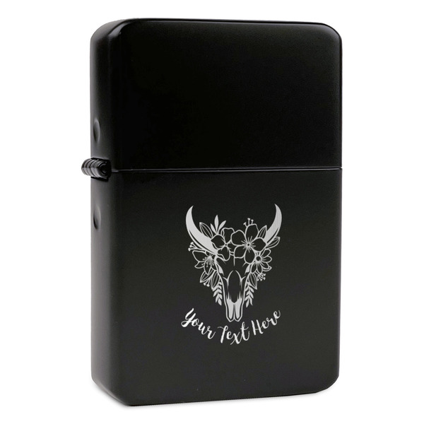 Custom Boho Windproof Lighter - Black - Single Sided & Lid Engraved (Personalized)