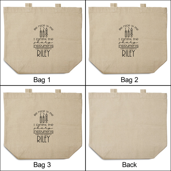 Dental Hygienist 3 Reusable Cotton Grocery Bags - Front & Back View