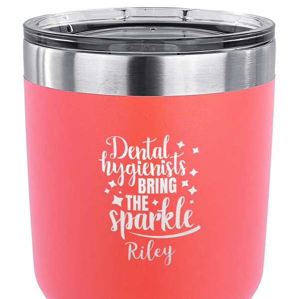 Dental Hygienist 30 oz Stainless Steel Ringneck Tumbler - Coral - CLOSE UP