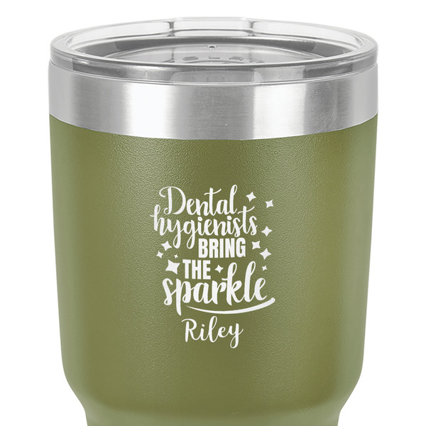 Dental Hygienist 30 oz Stainless Steel Ringneck Tumbler - Olive - Close Up