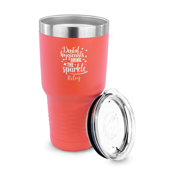 Dental Hygienist 30 oz Stainless Steel Ringneck Tumblers - Coral - LID OFF