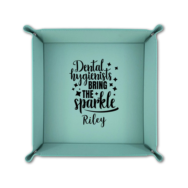 Dental Hygienist 6" x 6" Teal Leatherette Snap Up Tray - FOLDED UP